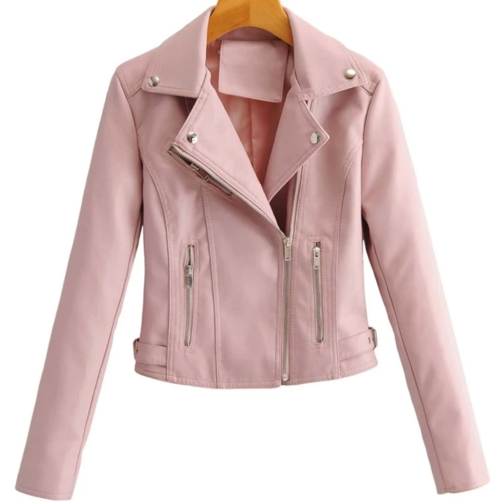 NEW DUSTY PINK PU LEATHER MOTO JACKET